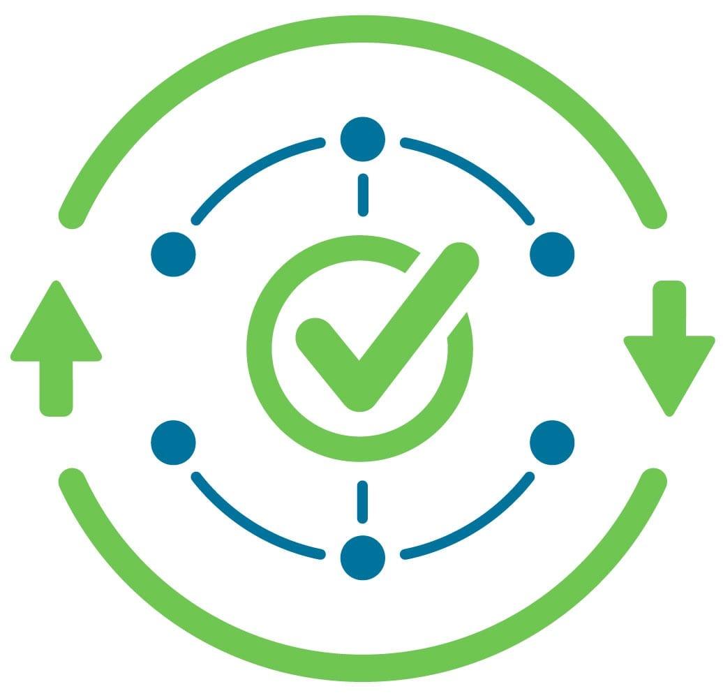 带勾号的环形箭头，表示安全的数据流